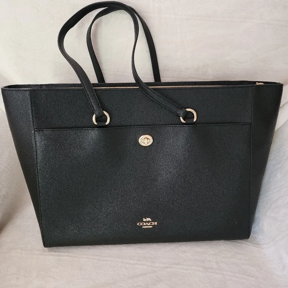 Coach Bags Coach Tote Folio Crossgrain Black Leather Tote With
